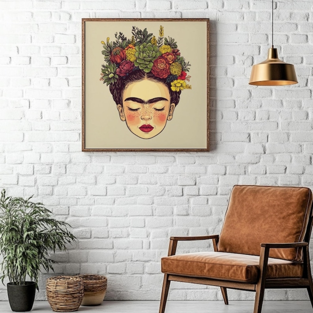 Frida Kahlo Fine Art Print, Frida Portrait - Floral Artwork Wall Decor